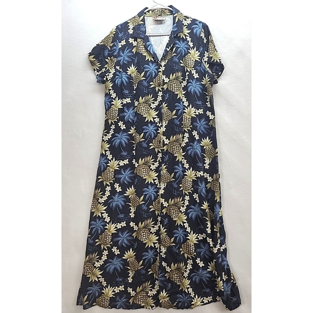 Hilo Hattie XL‎ MuuMuu House Dress The Hawaii Original Navy Pineapple READ